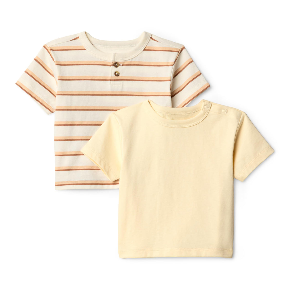 Amazon Essentials x Sofia Grainge Baby Boys' Cotton Crewneck Short Sleeve T-Shirts with Shoulder Snap, Pack of 2
