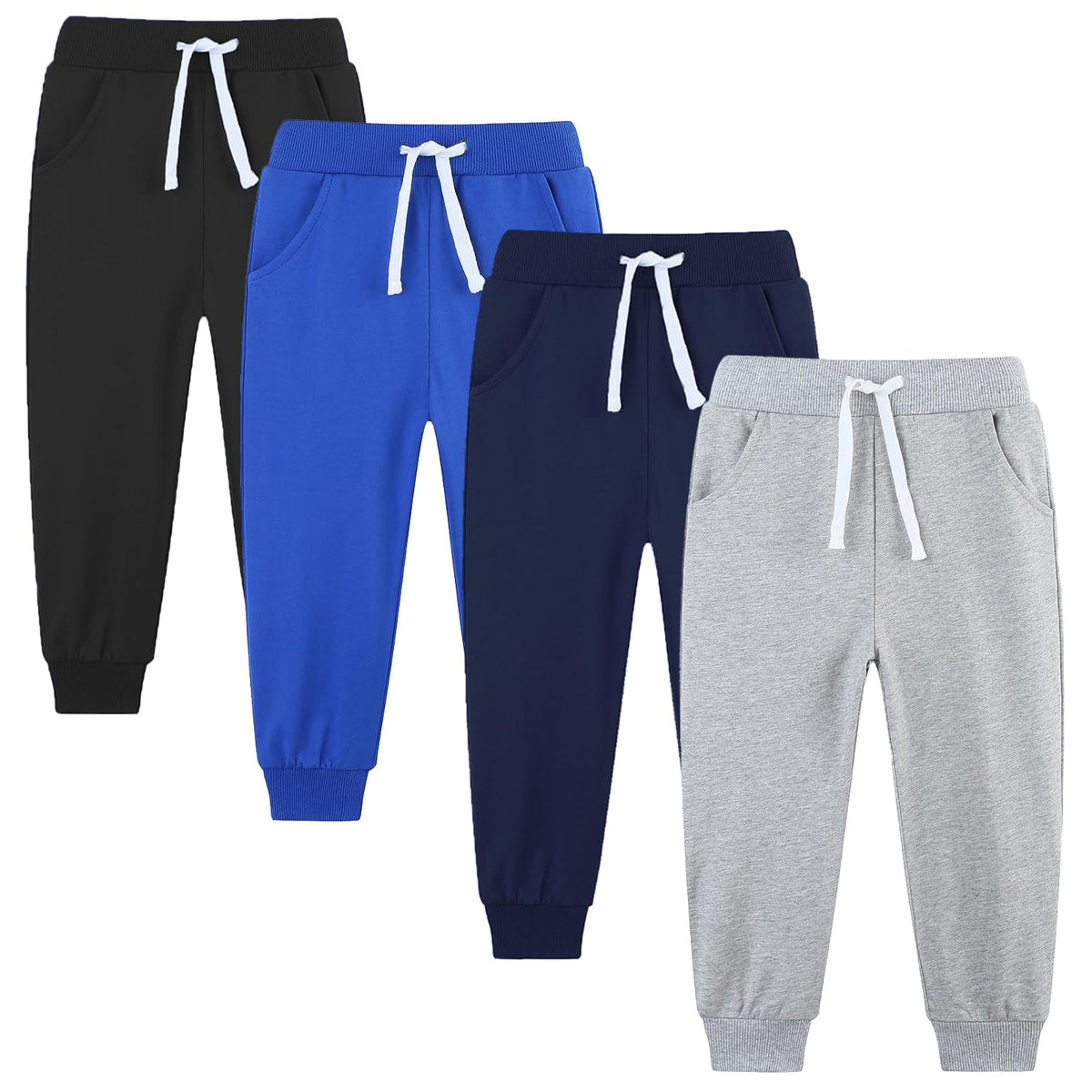 4 Pack Toddler and Kids Boys Sweatpants Joggers Cotton Active Soft Joggers Pants with Functional Drawstring 2-14Y