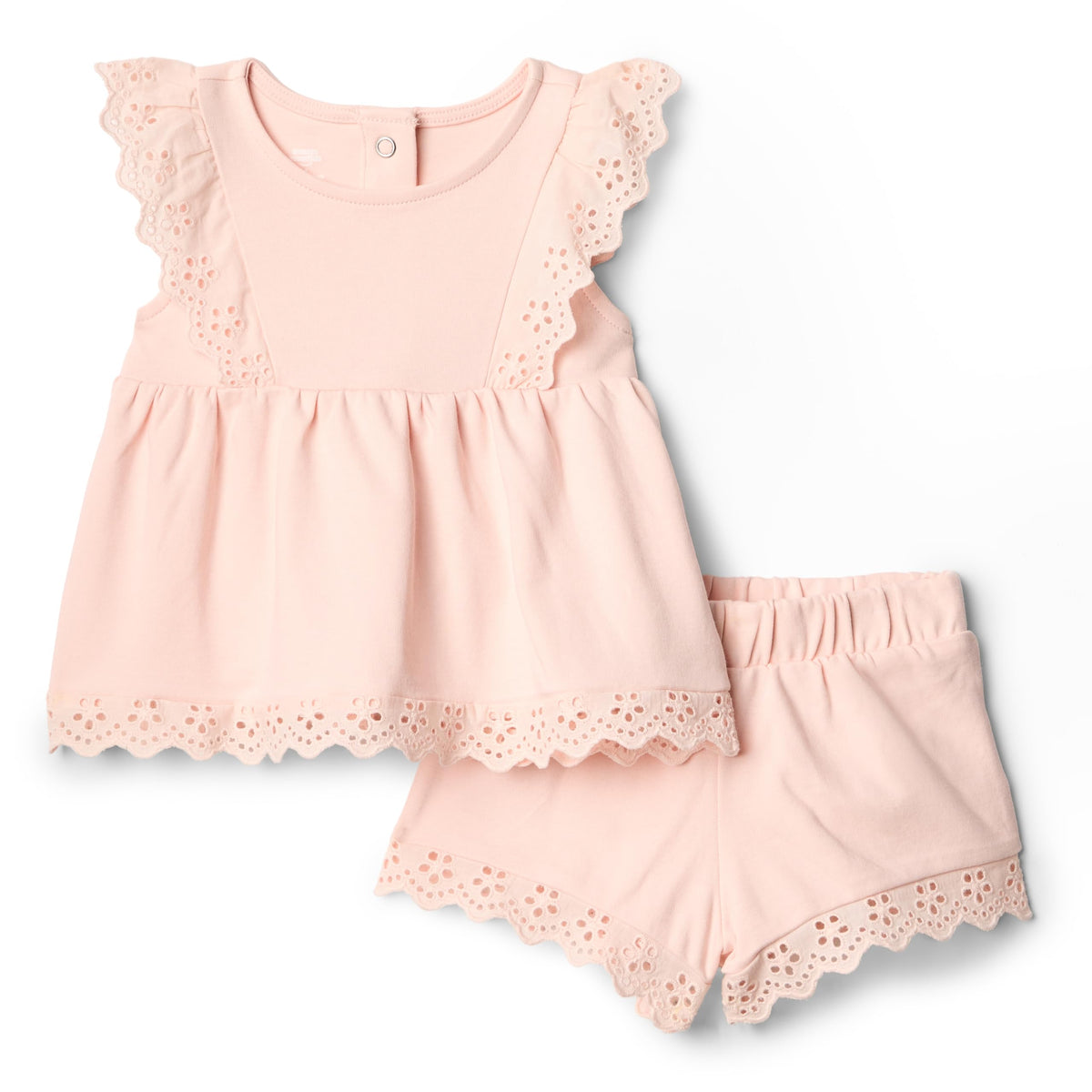 Amazon Essentials x Sofia Grainge Toddlers and Baby Girls' Cotton Eyelet Top & Shorts Play Set, Multipacks