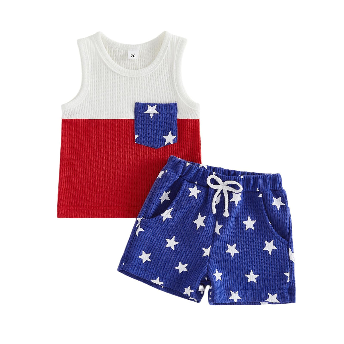 Kupretty Toddler Baby Boy Stripe Waffle Sleeveless Shirt Shorts Set