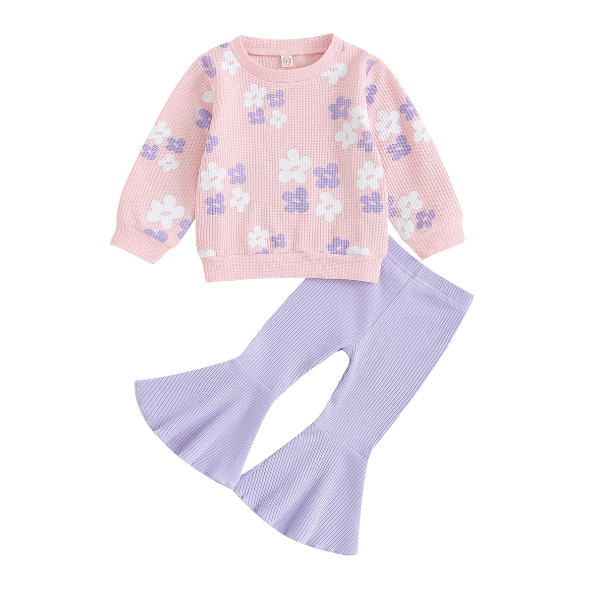 PUHHAPIEY Toddler Girl Clothes Floral Sweatshirt Flare Pants Set