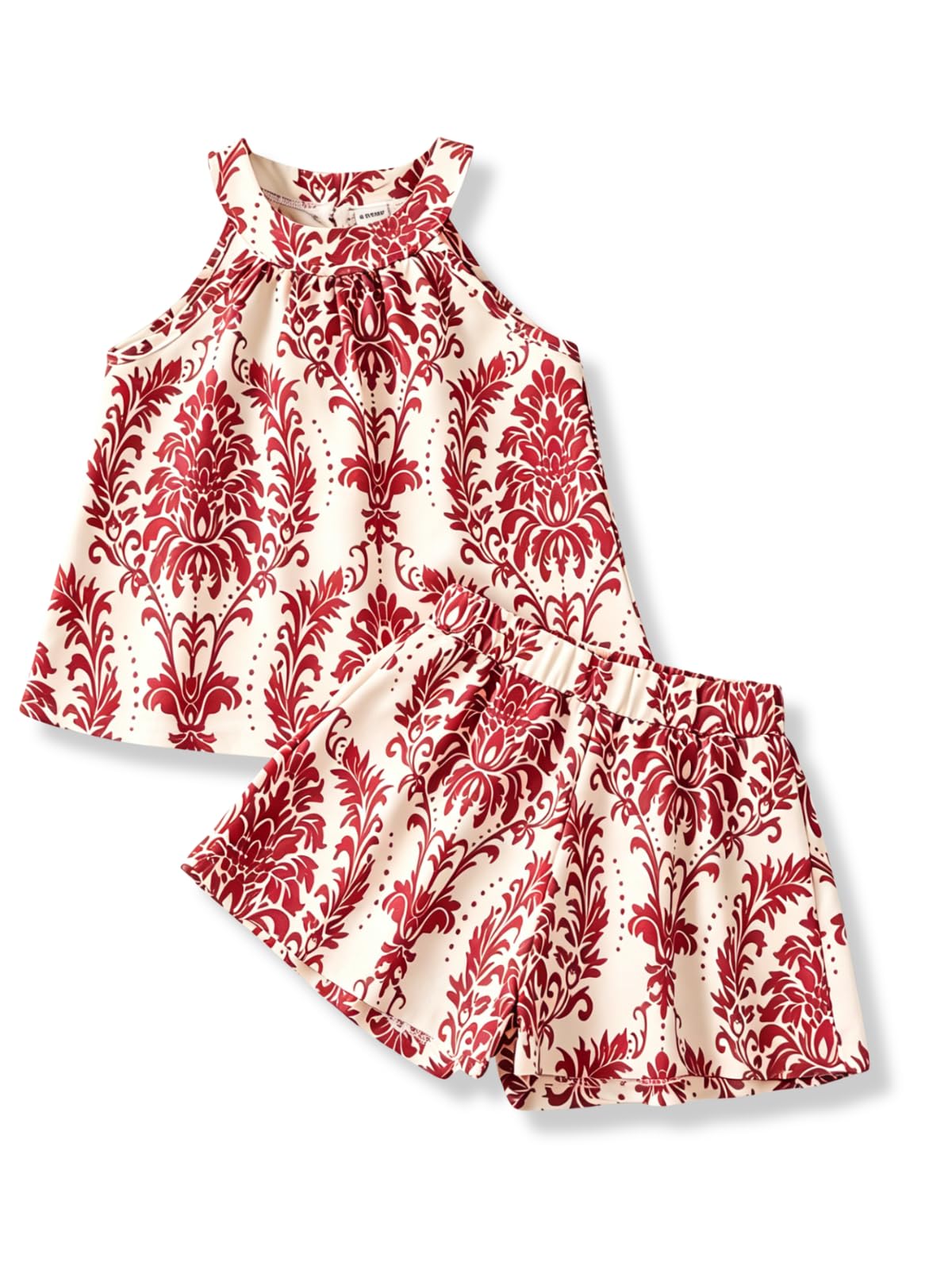 Girls Summer Outfits 2 Piece Halter Neck Floral Sleeveless Top and Short Pants Set Clothes for Kids Size 4-8 Years