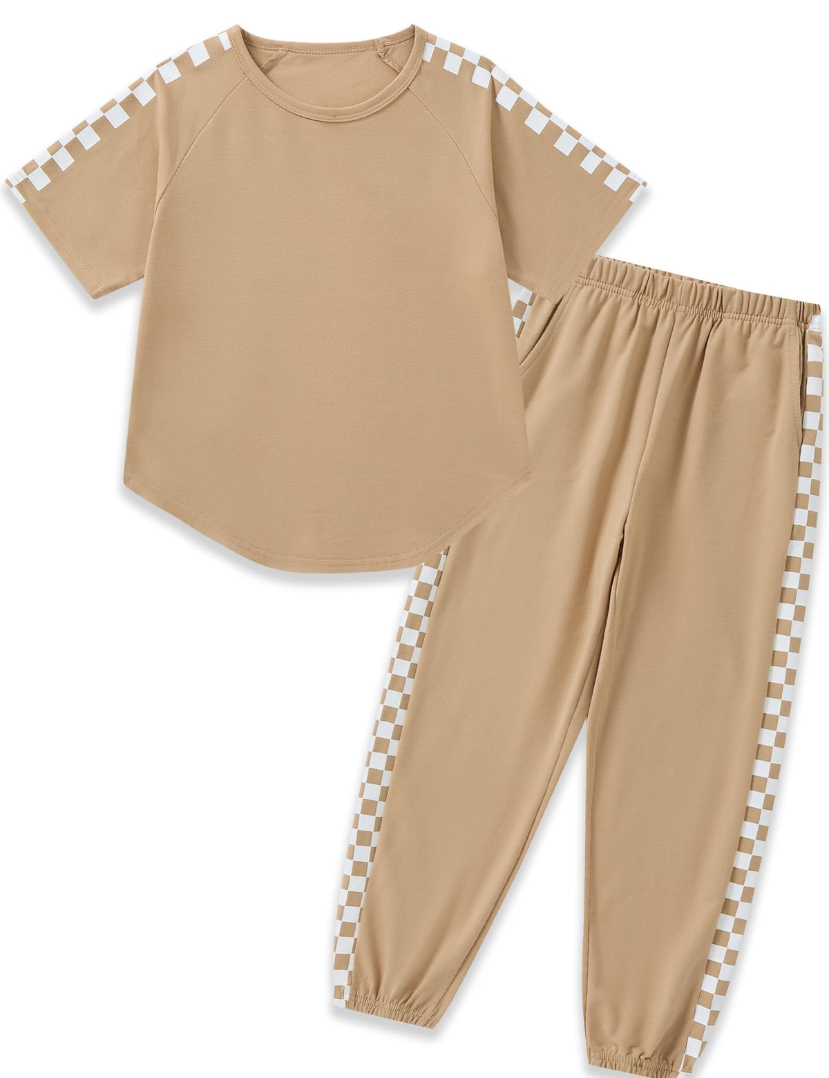 Girls Clothes Outfits Set Checkerboard 2PC Tracksuit Short Sleeve Raglan Tee and Joggers Pants for 4-16Y