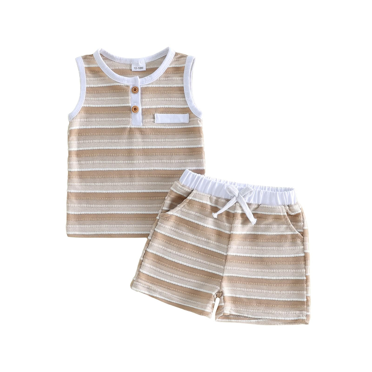 Kupretty Toddler Baby Boy Stripe Waffle Sleeveless Shirt Shorts Set