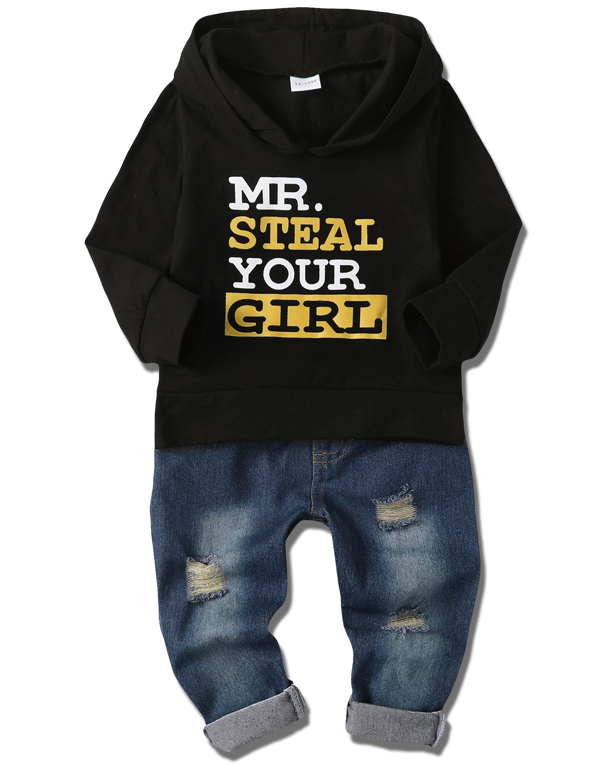 YALLET Toddler Boy Clothes Fall Winter Hoodie Top Ripped Jeans Outfit 1-5T