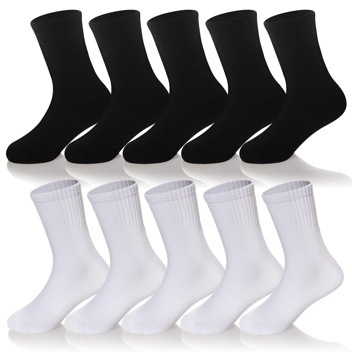 Kids Classics Crew Socks 10 Pairs Child Boy Girls Athletic Cotton Basic School Uniform Breathable Casual Sports Socks