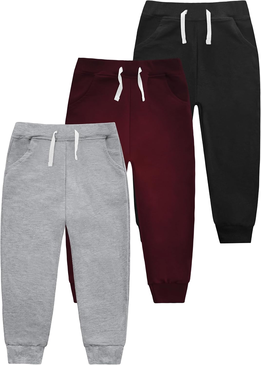 VOGRYE Boys Sweatpants 3 Pack Jogger Pants with Pockets Drawstring Waist