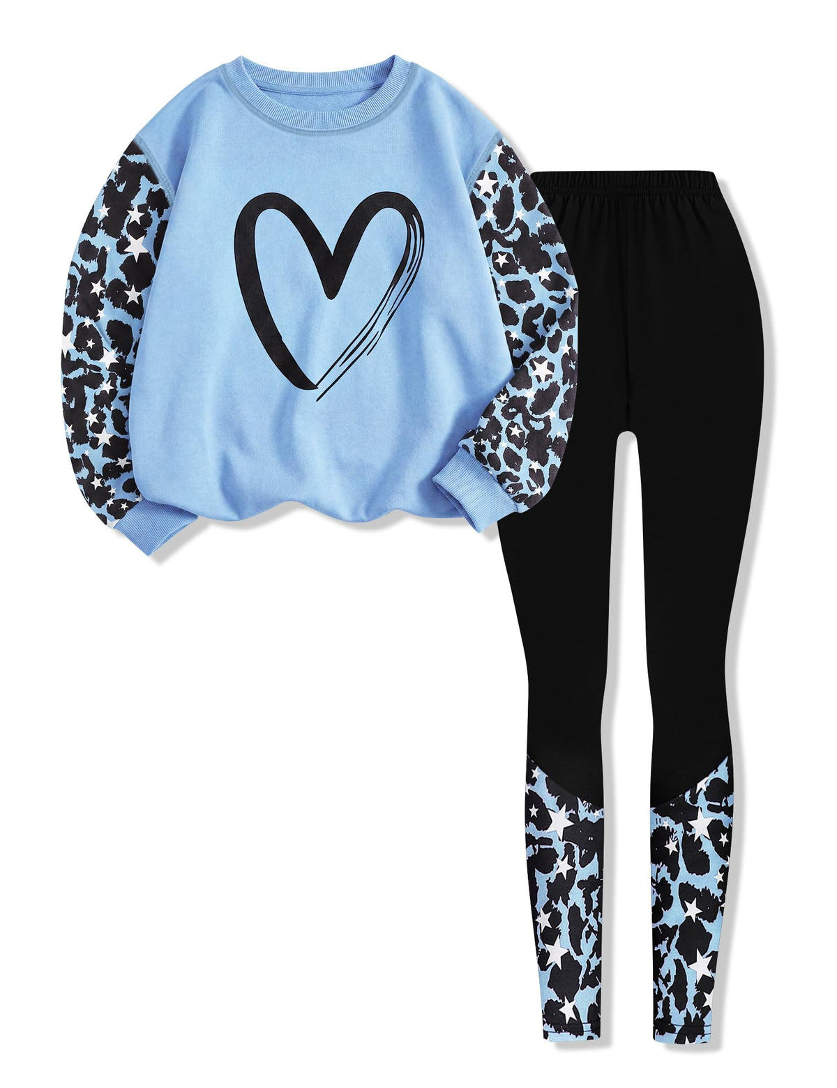 Size 7-14 Years Girls Fall Clothes Long Sleeve Bow Printed Top + Leggings Pants Teen Girls 2 Piece Outfits Set