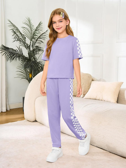 Haloumoning Kids 2 Piece Outfits Girls Plaid Clothing Sets