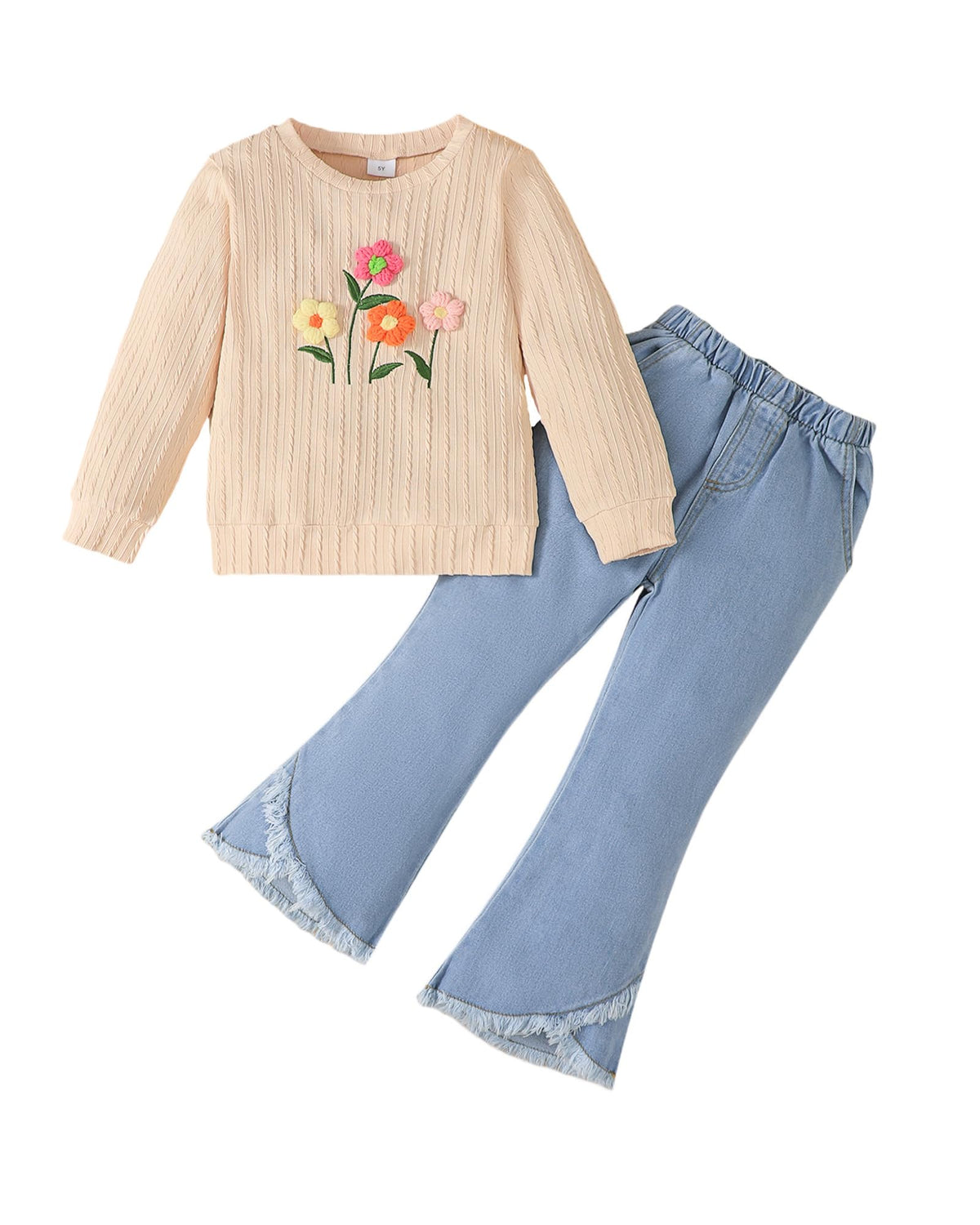Toddler Girl Clothes Long Sleeve Top and Flare Jeans 2 Piece 2-8Y
