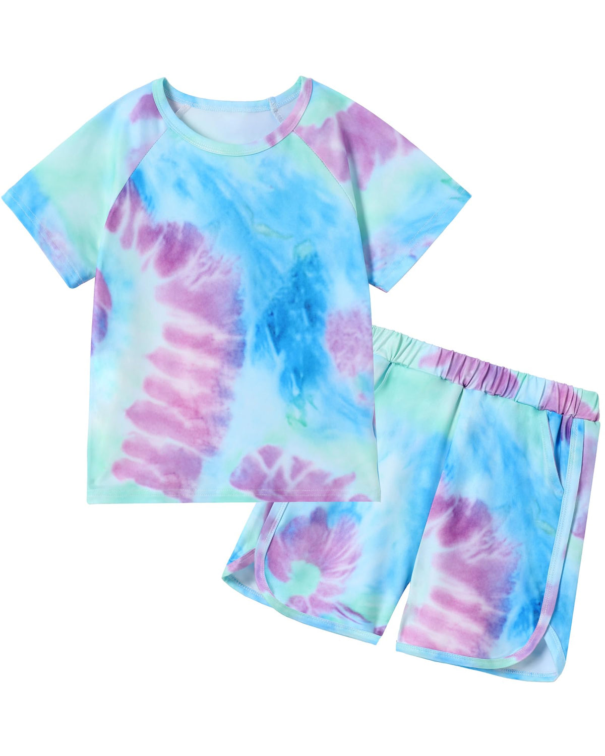 DISAUR Girls Summer Outfits 2 Piece Matching Sets Tie Dye T Shirt and Shorts Set with Pockets for Girls 4-10 Years