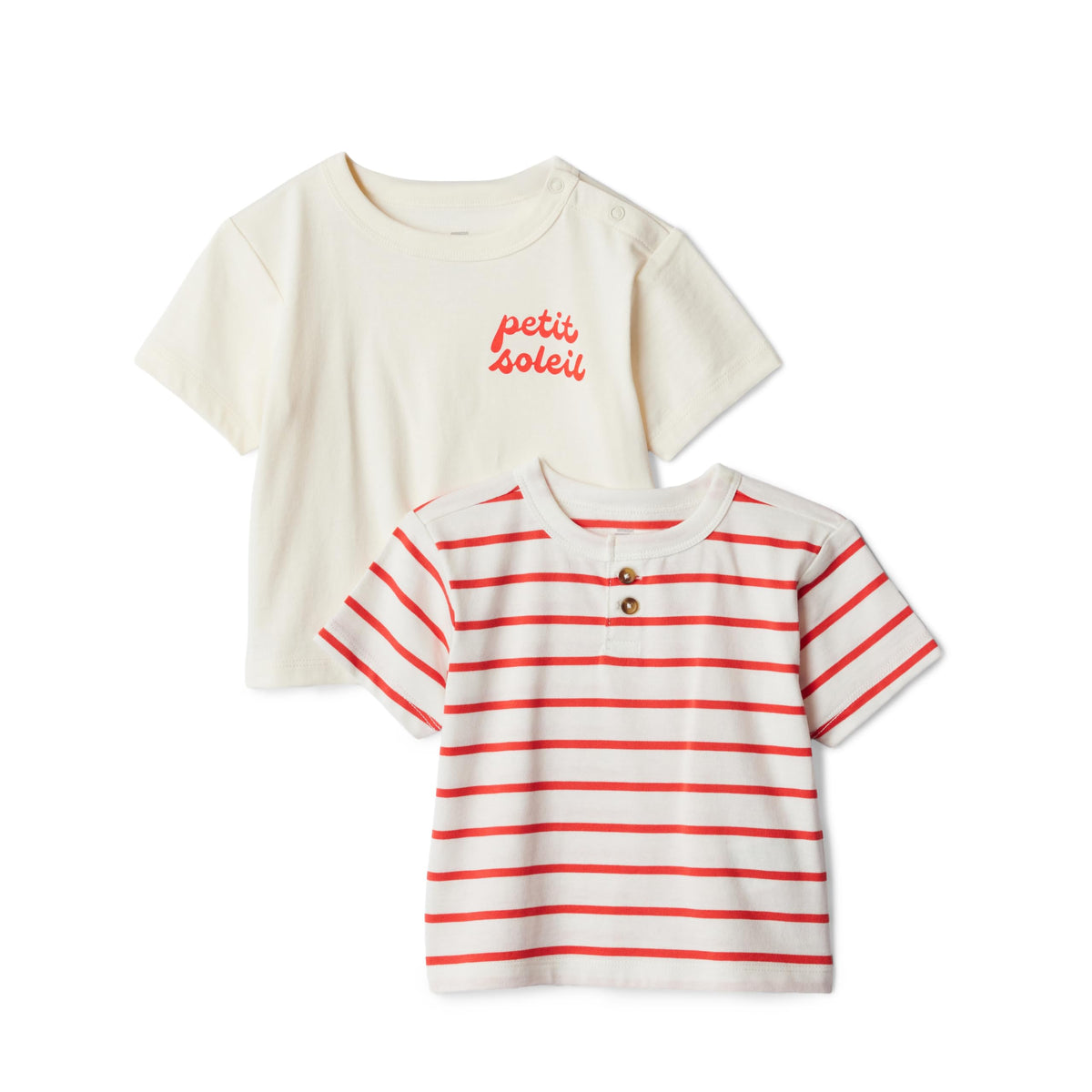 Amazon Essentials x Sofia Grainge Baby Boys' Cotton Crewneck Short Sleeve T-Shirts with Shoulder Snap, Pack of 2