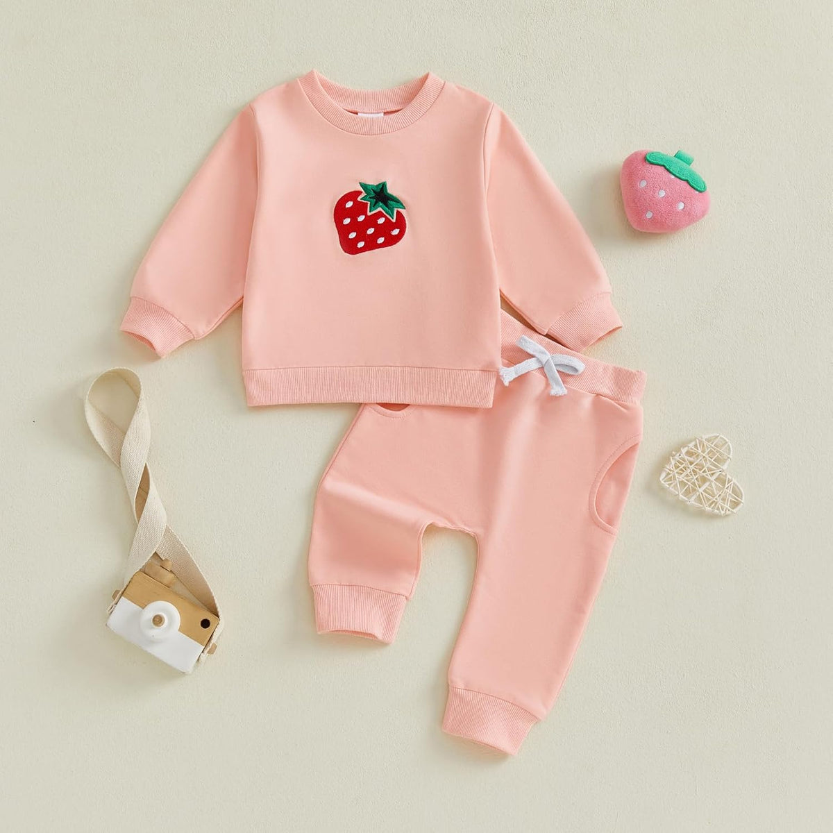 Amnnchya Toddler Clothes For Baby Girls Cute Strawberry Long Sleeve Sweatshirt Pants Girls Warm Fall Winter Outfits Set