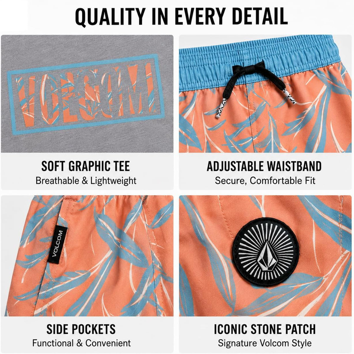 Volcom Baby Boys Swim Set 2-Piece Short Sleeve Tee Quick Dry Board Shorts