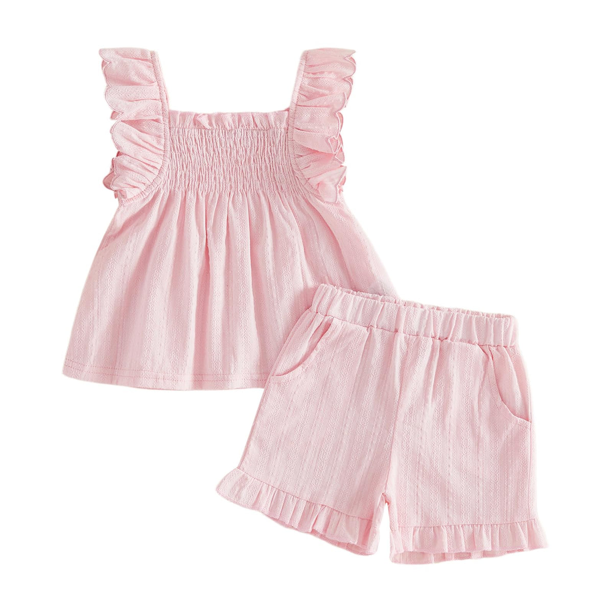 BemeyourBBs Summer Toddler Girl Clothes Baby Girl Ruffle Shirt Shorts Set