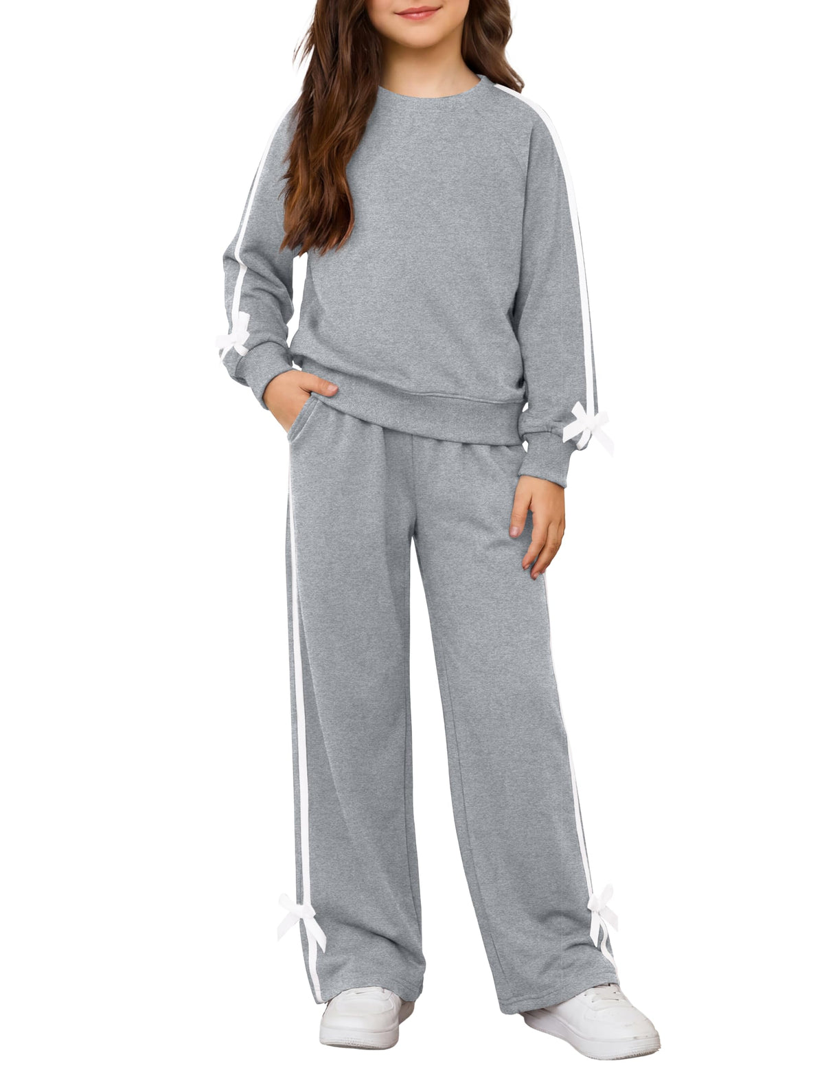 Arshiner Girls 2 Piece Outfits Fall Long Sleeve Shirts Wide Leg Pants Sets