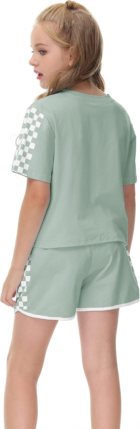 Haloumoning Unisex Girls Boys 2 Piece Outfits Crop Tops and Shorts Set