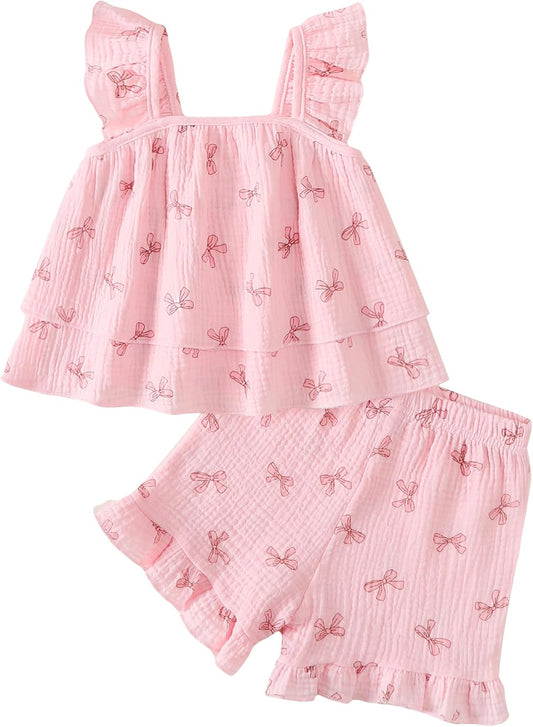 Jecson Toddler Girl Outfits Baby Girl Summer Clothes Sleeveless Ruffle Dress Tops and Shorts Clothing Sets 12M-4Y