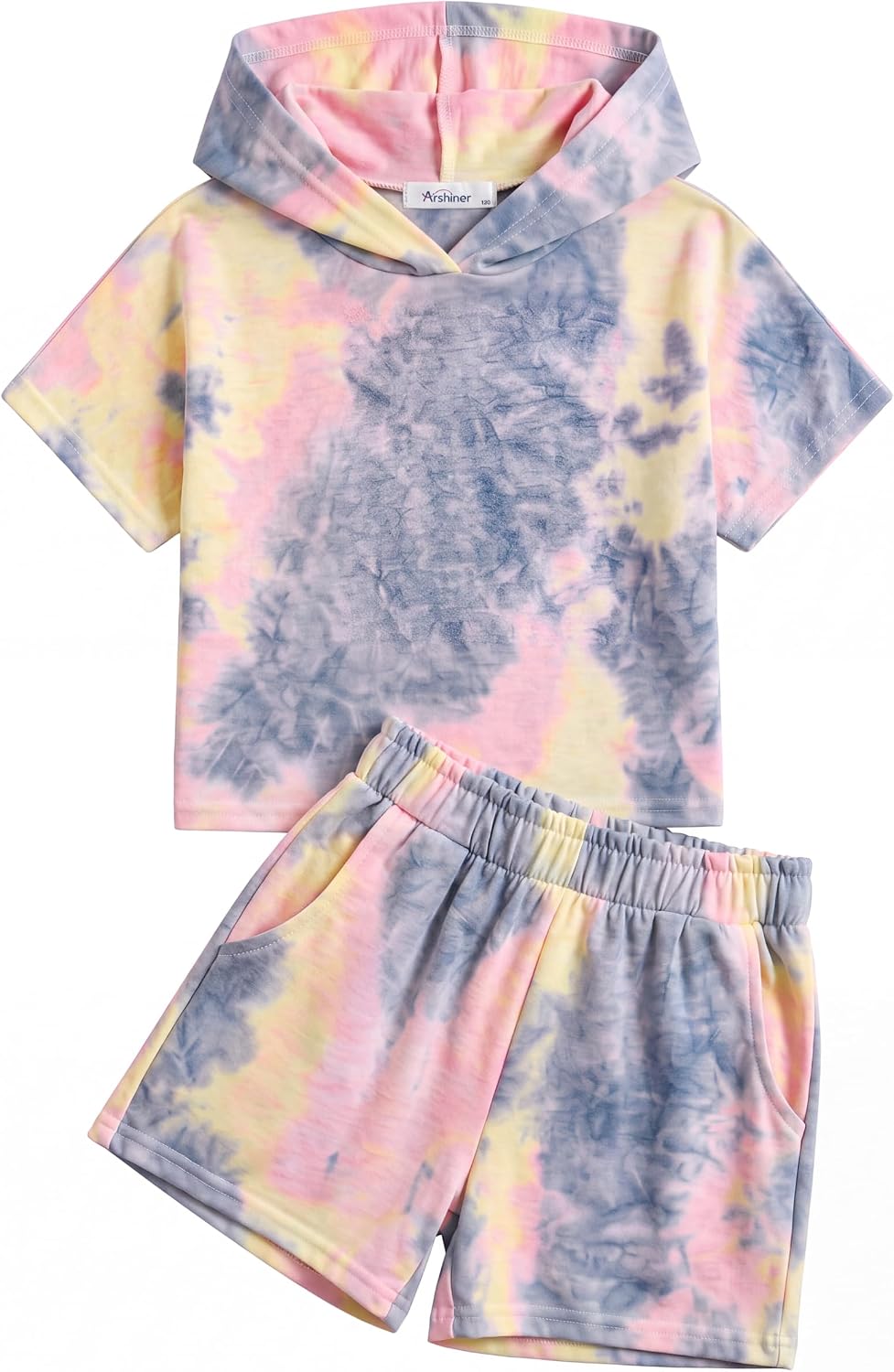 Girls Summer Outfits Kids Hooded-Shirts Elastic Waist Shorts with Pockets