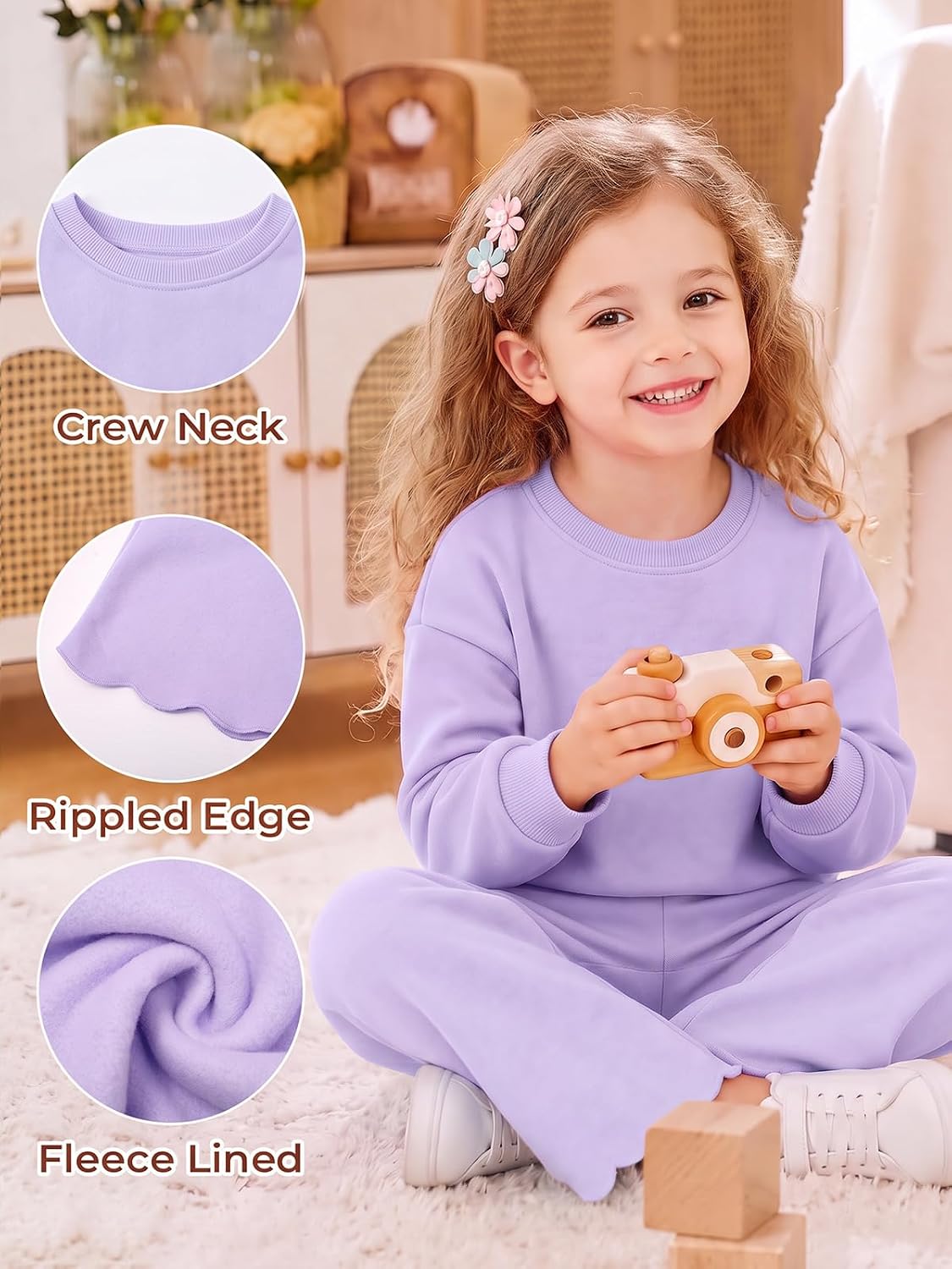 Haloumoning Toddler Baby Girl Fleeced 2 Piece Pant Sets with Pockets 9M-8Y