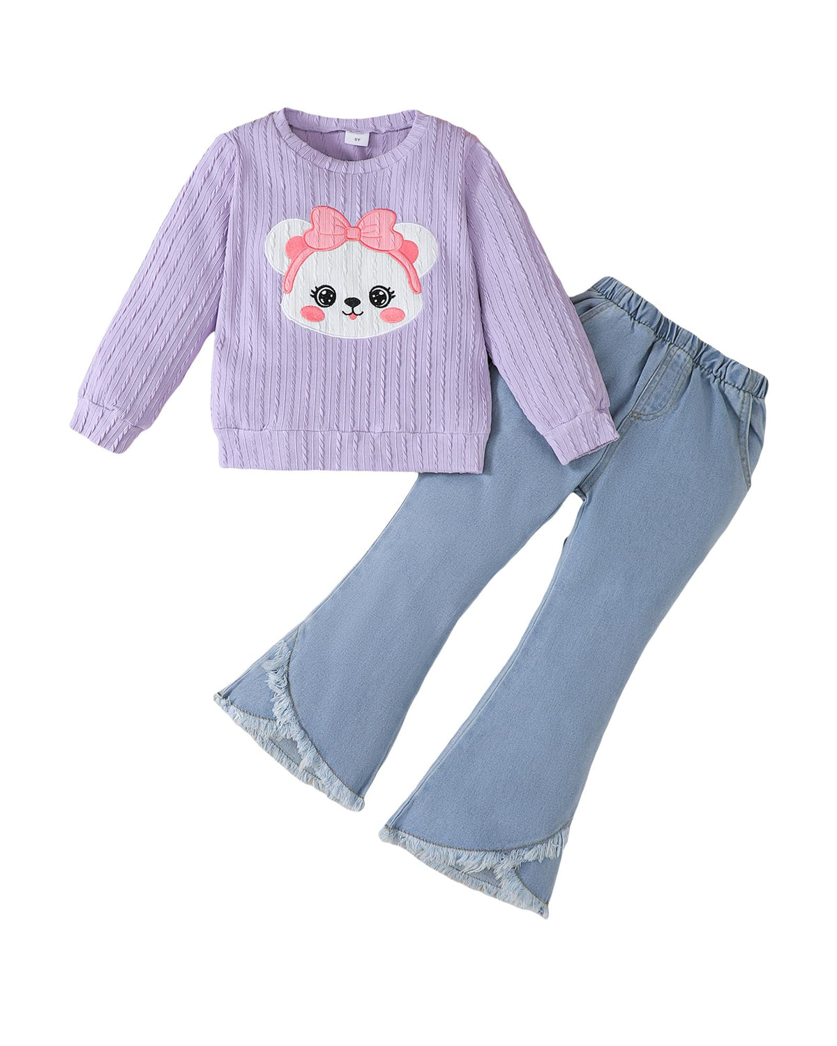 Toddler Girl Clothes Long Sleeve Top and Flare Jeans 2 Piece 2-8Y