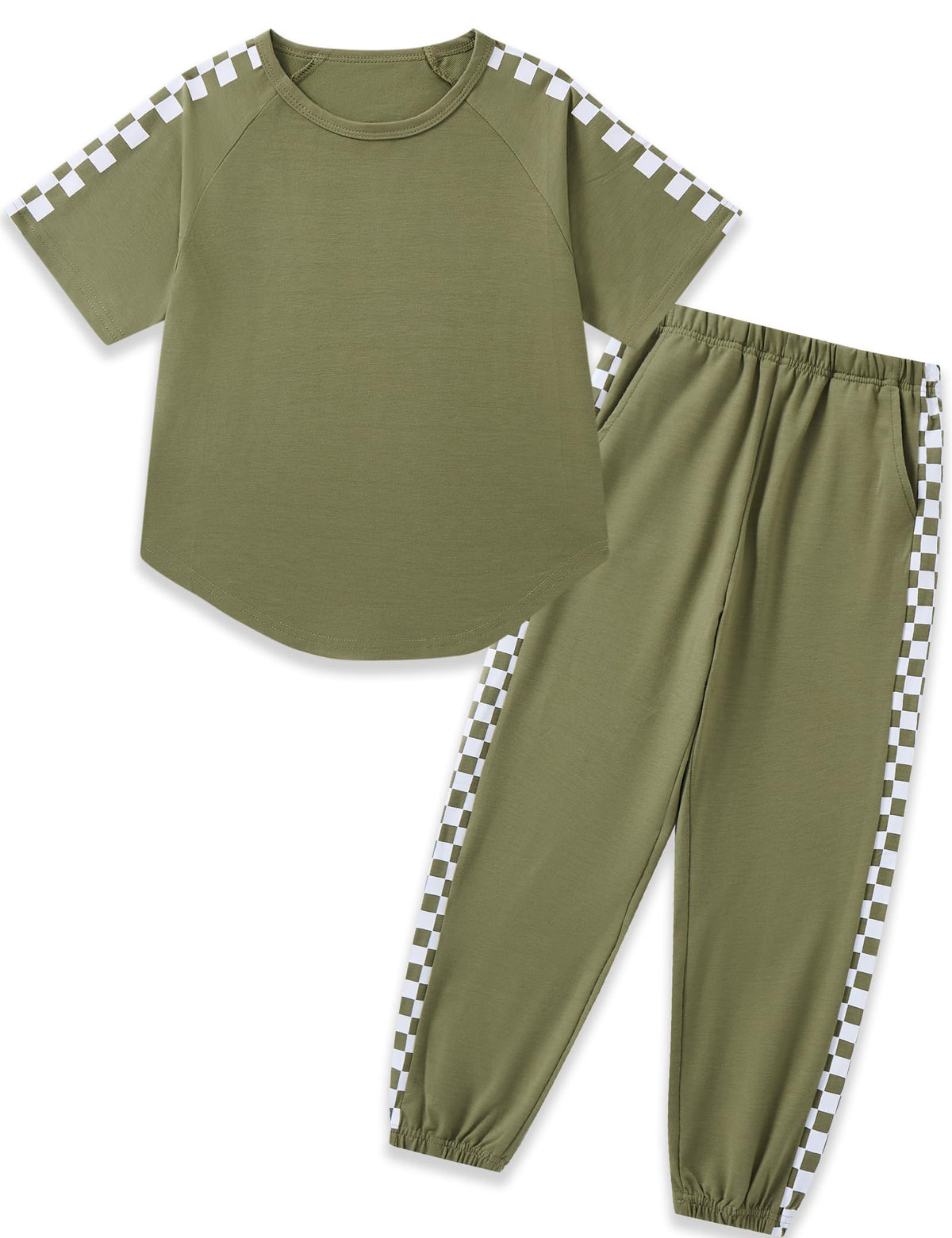 Girls Clothes Outfits Set Checkerboard 2PC Tracksuit Short Sleeve Raglan Tee and Joggers Pants for 4-16Y