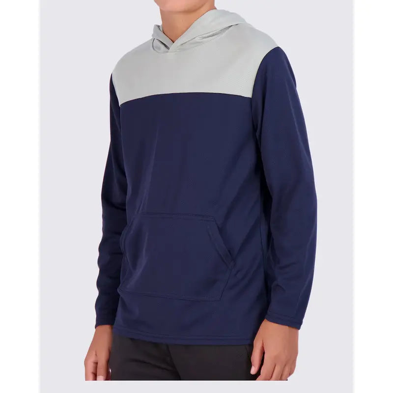 Real Essentials 3 Pack: Youth Mesh Long Sleeve Pullover Hoodie Active Sweatshirt - Kangaroo Pocket - Boys & Girls