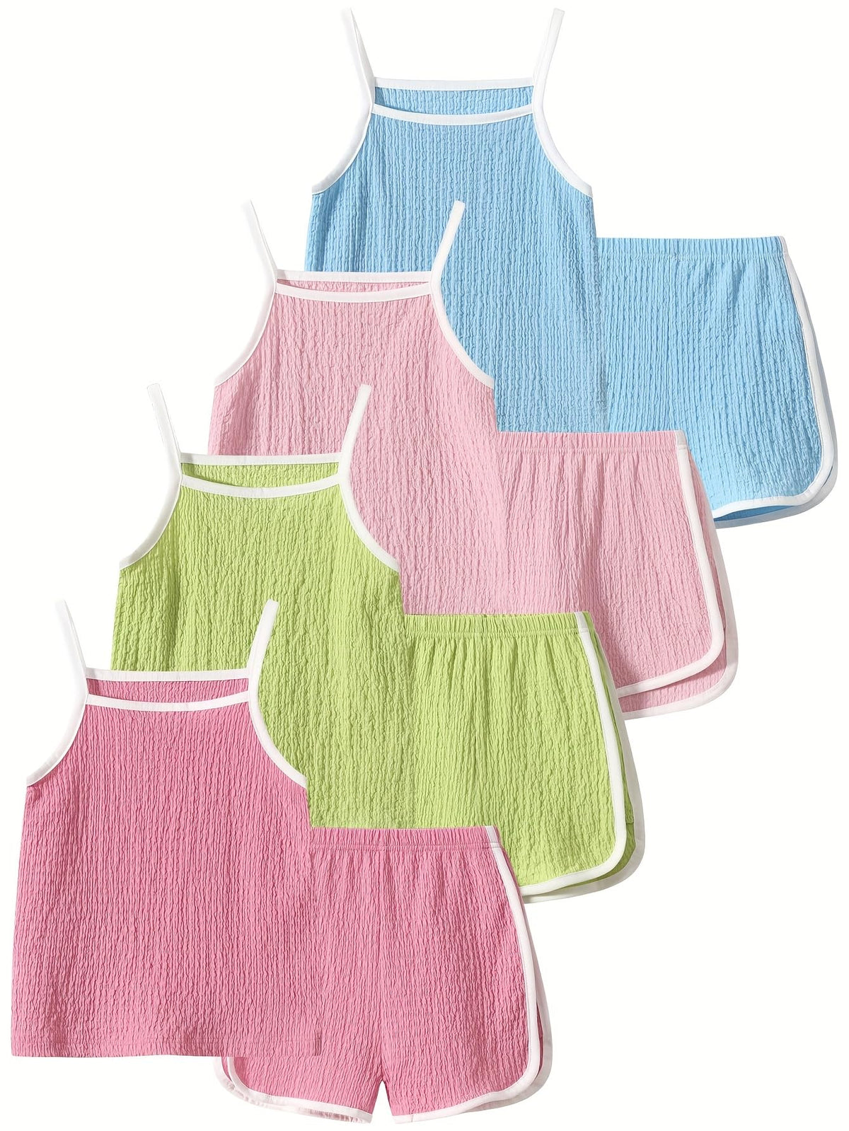 Girls Summer Clothes 4 Piece Cute Outfits Cami Tank Top and Dolphin Shorts Sets for Kid Casual, Dance, Beach
