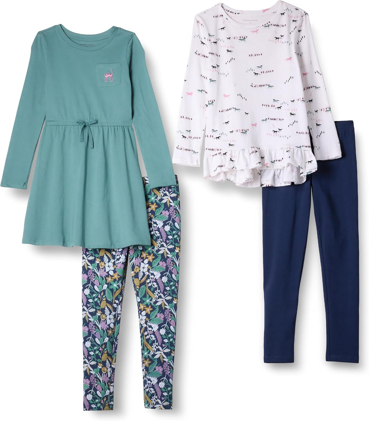 Amazon Essentials Girls and Toddlers' Long-Sleeve Ruffle Hem Outfit Sets with Bowknot Design