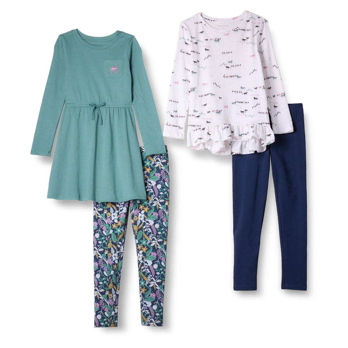 Amazon Essentials Girls and Toddlers' Long-Sleeve Ruffle Hem Outfit Sets with Bowknot Design