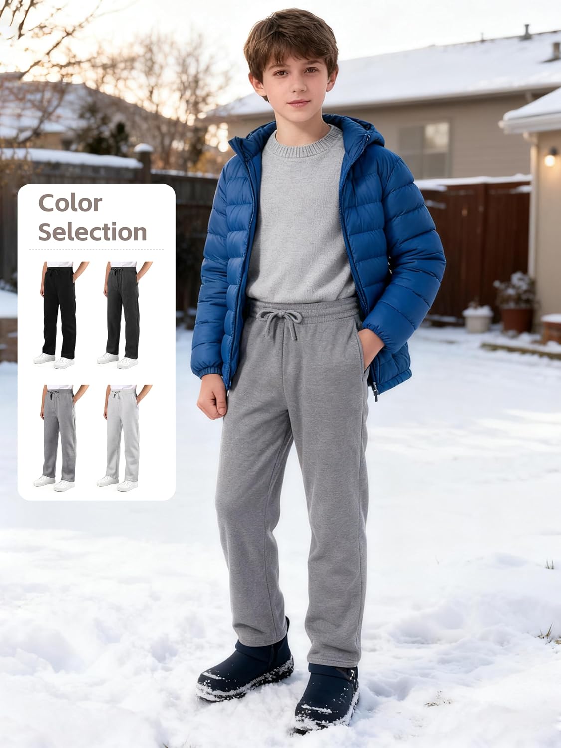 4 Pack Boys Sweatpants Fleece Cotton Boys Joggers Athletic Open Bottom Sweat Pants with Pocket and Drawstring