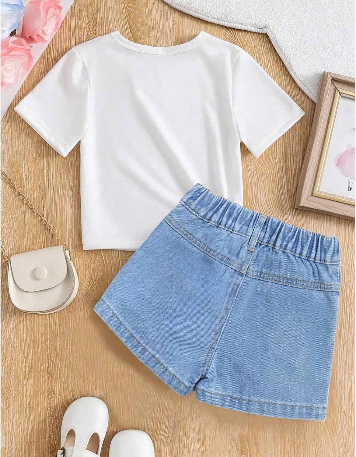 Girls Clothes 2PCS Butterfly Print Short Sleeve T-Shirt Denim Skirt Shorts Set Teen Tween Girls Summer Outfits Set