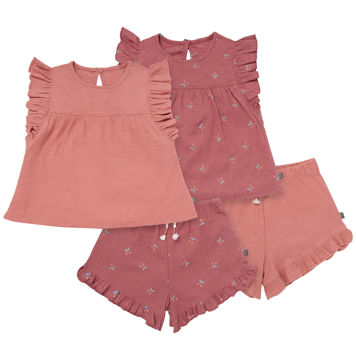 Modern Moments by Gerber Baby Girls' 4-piece Set (2 Flutter Sleeve Top & 2 Ruffle Wide Leg Short)