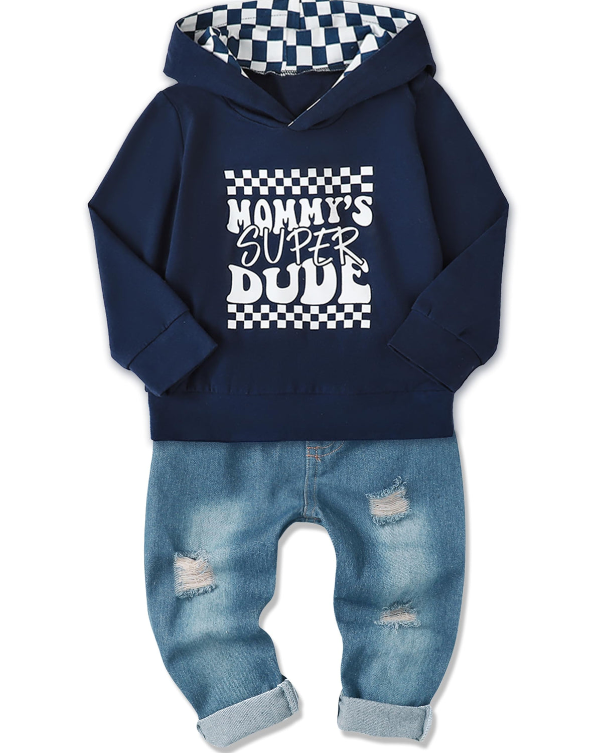 YALLET Toddler Boy Clothes Fall Winter Hoodie Top Ripped Jeans Outfit 1-5T
