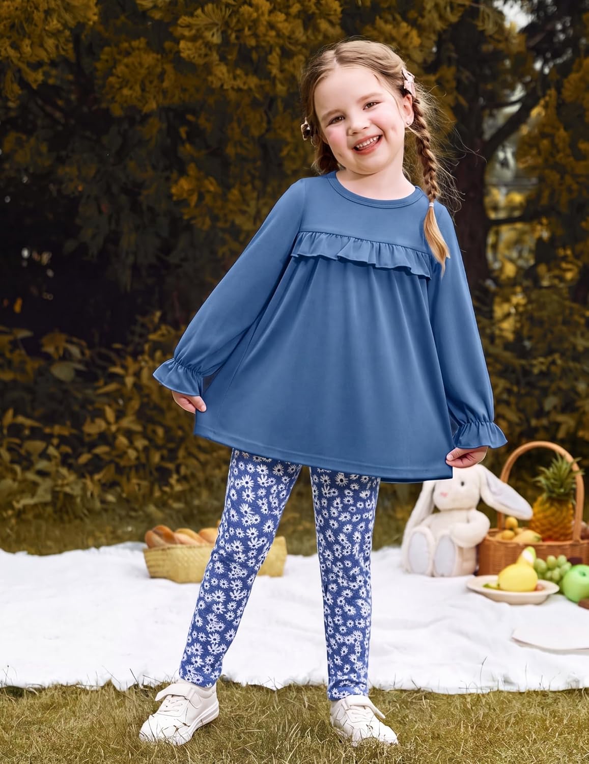 Arshiner Girls 2 Piece Outfits Toddler Fall Ruffle Shirt and Leggings Sets