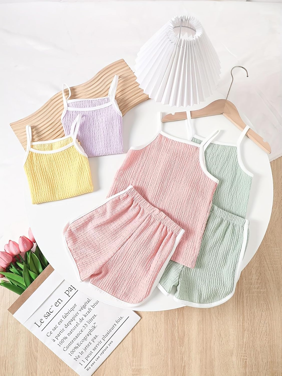 Girls Summer Clothes 4 Piece Cute Outfits Cami Tank Top and Dolphin Shorts Sets for Kid Casual, Dance, Beach
