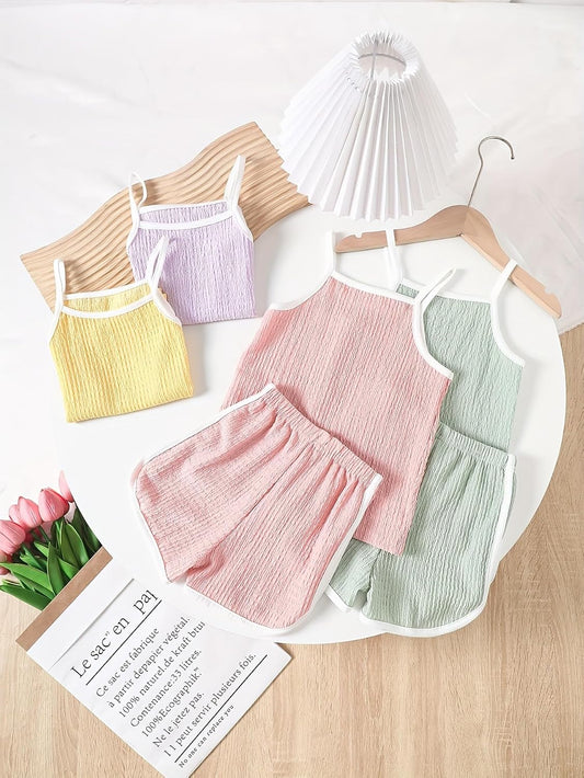 Girls Summer Clothes 4 Piece Cute Outfits Cami Tank Top and Dolphin Shorts Sets for Kid Casual, Dance, Beach