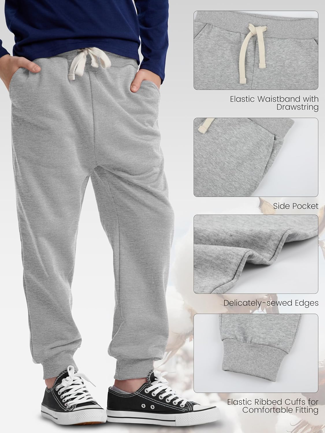 4 Pack Boys Sweatpants Boys Joggers Cotton Kids Youth Athletic Pants Pocket