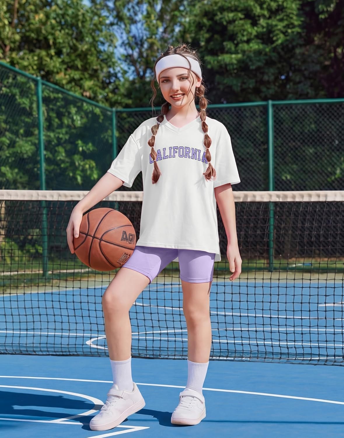 Arshiner Girls 2 Piece Summer Outfits Oversized V Neck Top Shorts Set