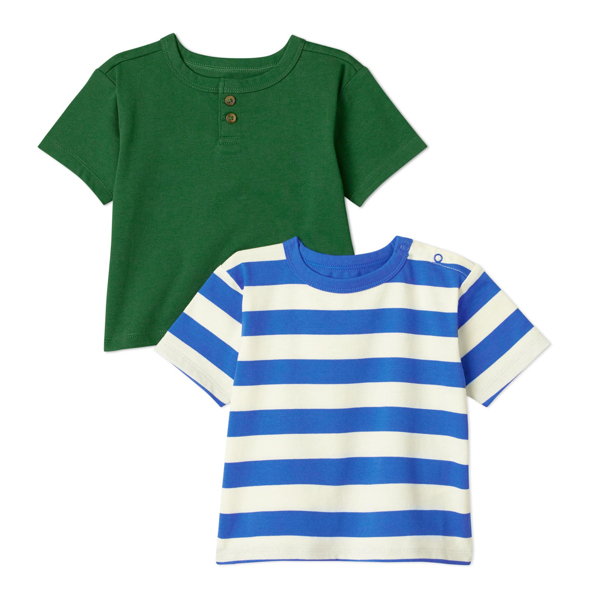 Amazon Essentials x Sofia Grainge Baby Boys' Cotton Crewneck Short Sleeve T-Shirts with Shoulder Snap, Pack of 2