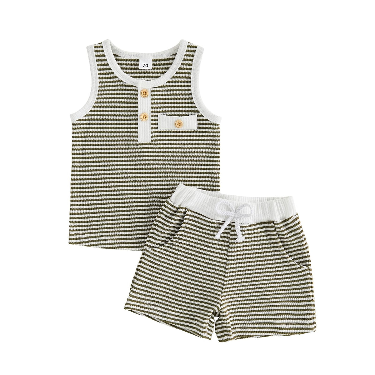 Kupretty Toddler Baby Boy Stripe Waffle Sleeveless Shirt Shorts Set