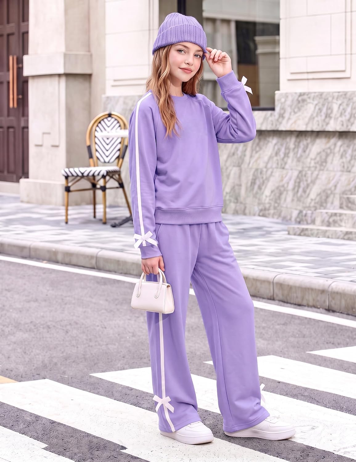 Arshiner Girls 2 Piece Outfits Fall Long Sleeve Shirts Wide Leg Pants Sets