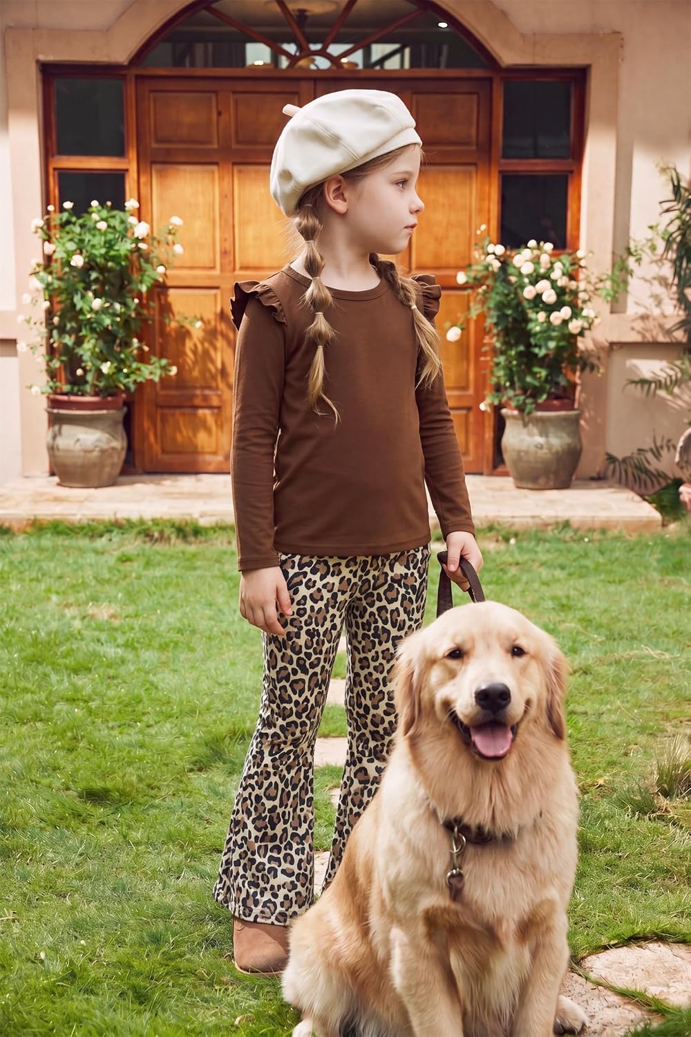 Arshiner Girls 2 Piece Outfits Flare Pants Knit Set Toddler Printed Clothes