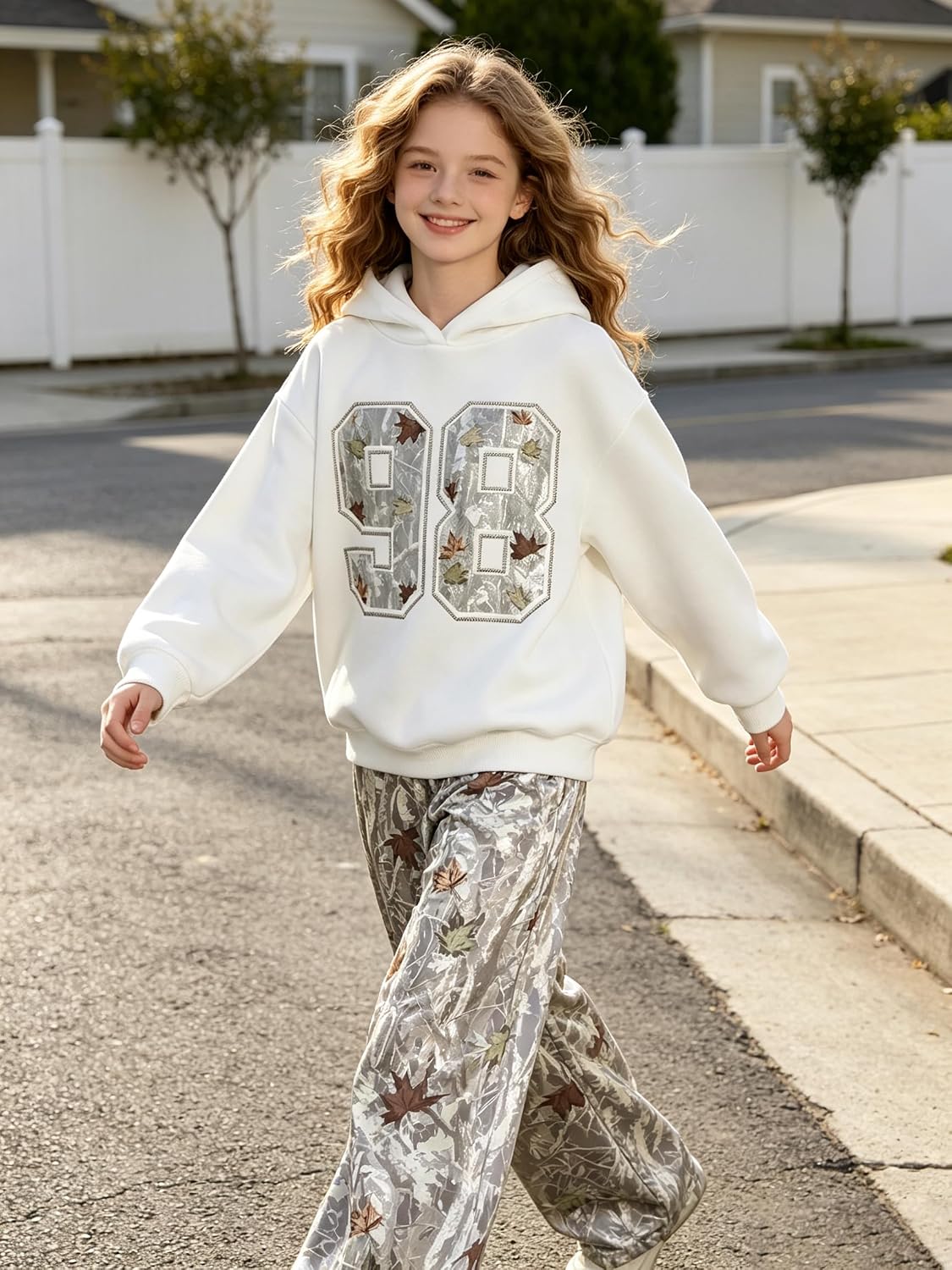 Teen Girls Outfits Maple Hoodie Wide Leg Sweatpants 2PC Tracksuit 7-14Y