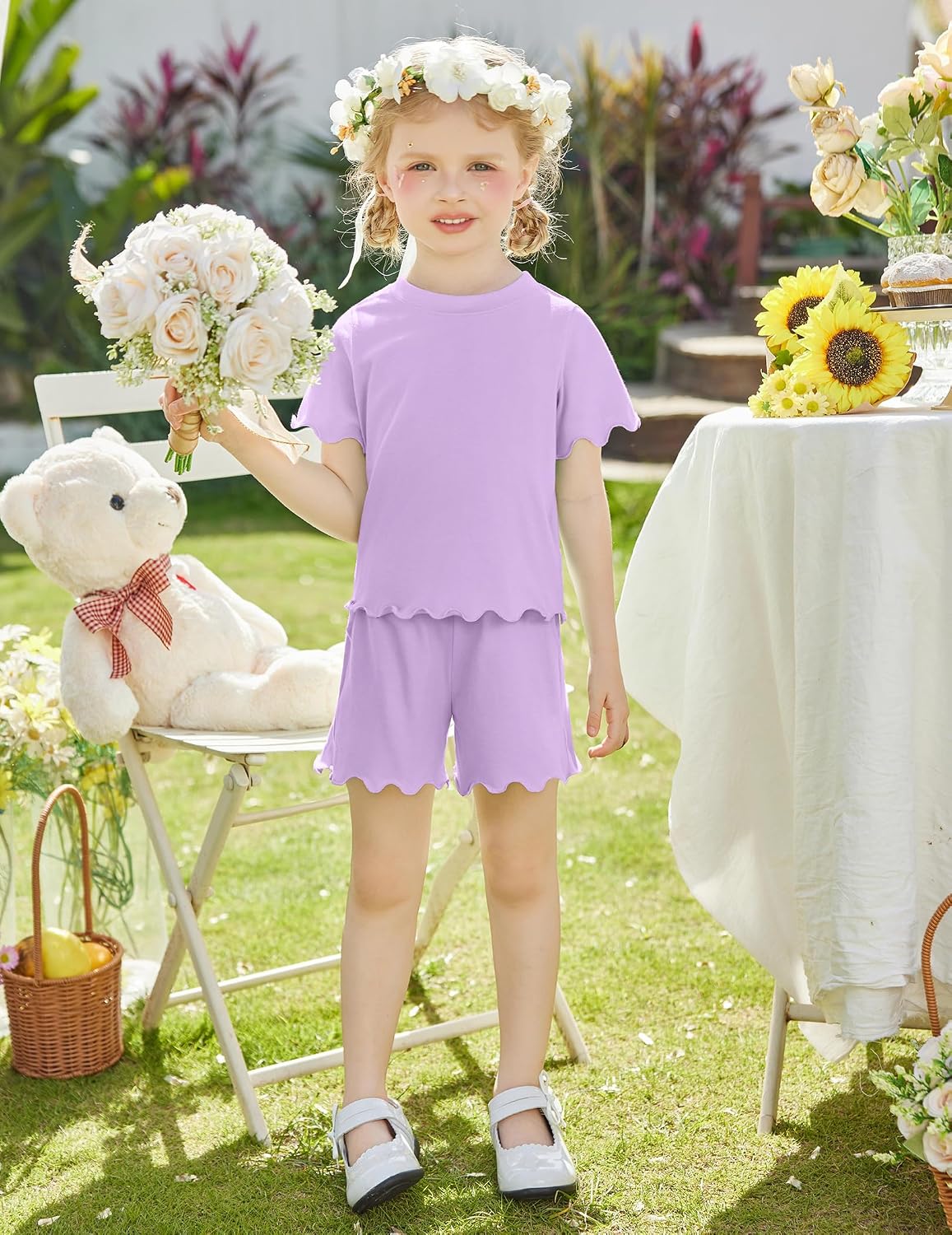 Arshiner Toddler Girls Clothes Ruffle Sleeves Top and Short 2 Piece Outfits