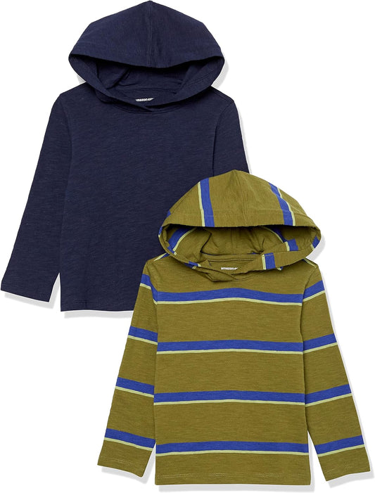 Amazon Essentials Boys and Toddlers' Lightweight Long-Sleeve Hooded T-Shirt, Pack of 2