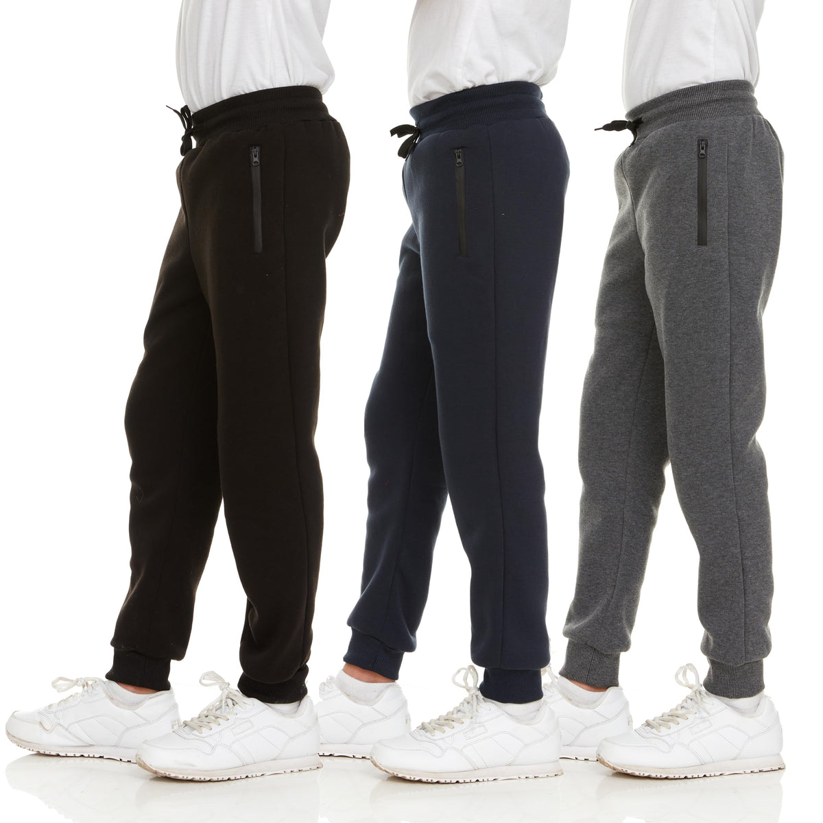 PURE CHAMP 3Pk Boys Sweatpants Fleece Athletic Workout Kids Clothes Boys Joggers with Zipper Pocket and Drawstring Size 4-20