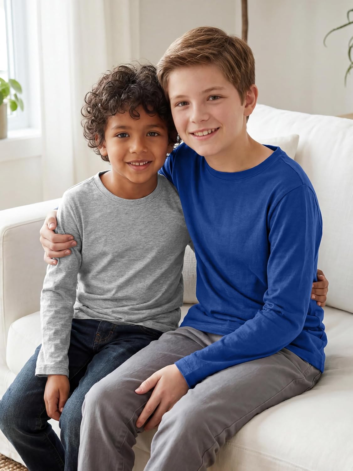 Cooraby 6 Pack Boys Long Sleeve Shirts Cotton T-Shirts for Kid Layering Top