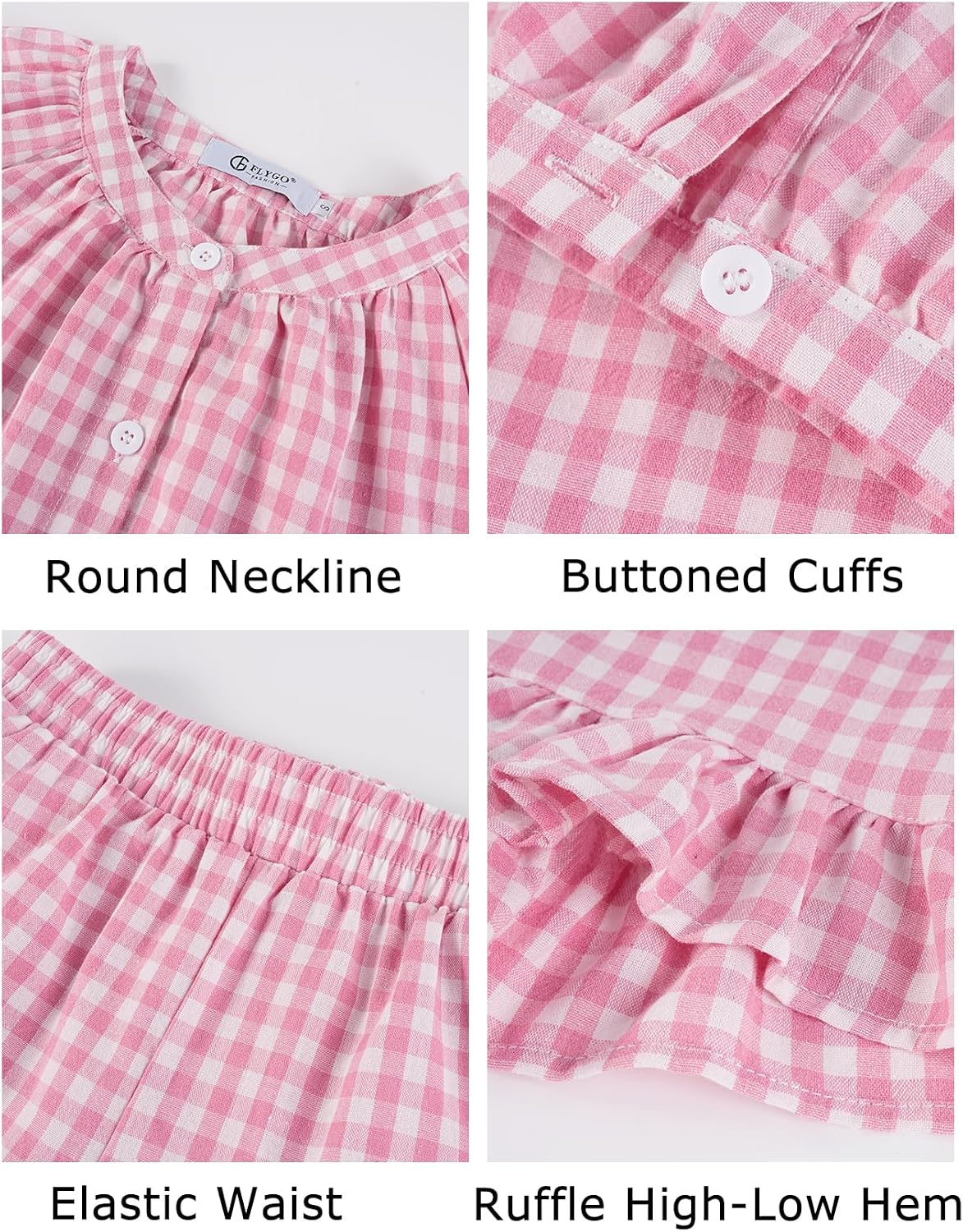 Flygo Girls Cotton Gingham Sets Cute Summer Outfits Shorts Set 5-14 Years