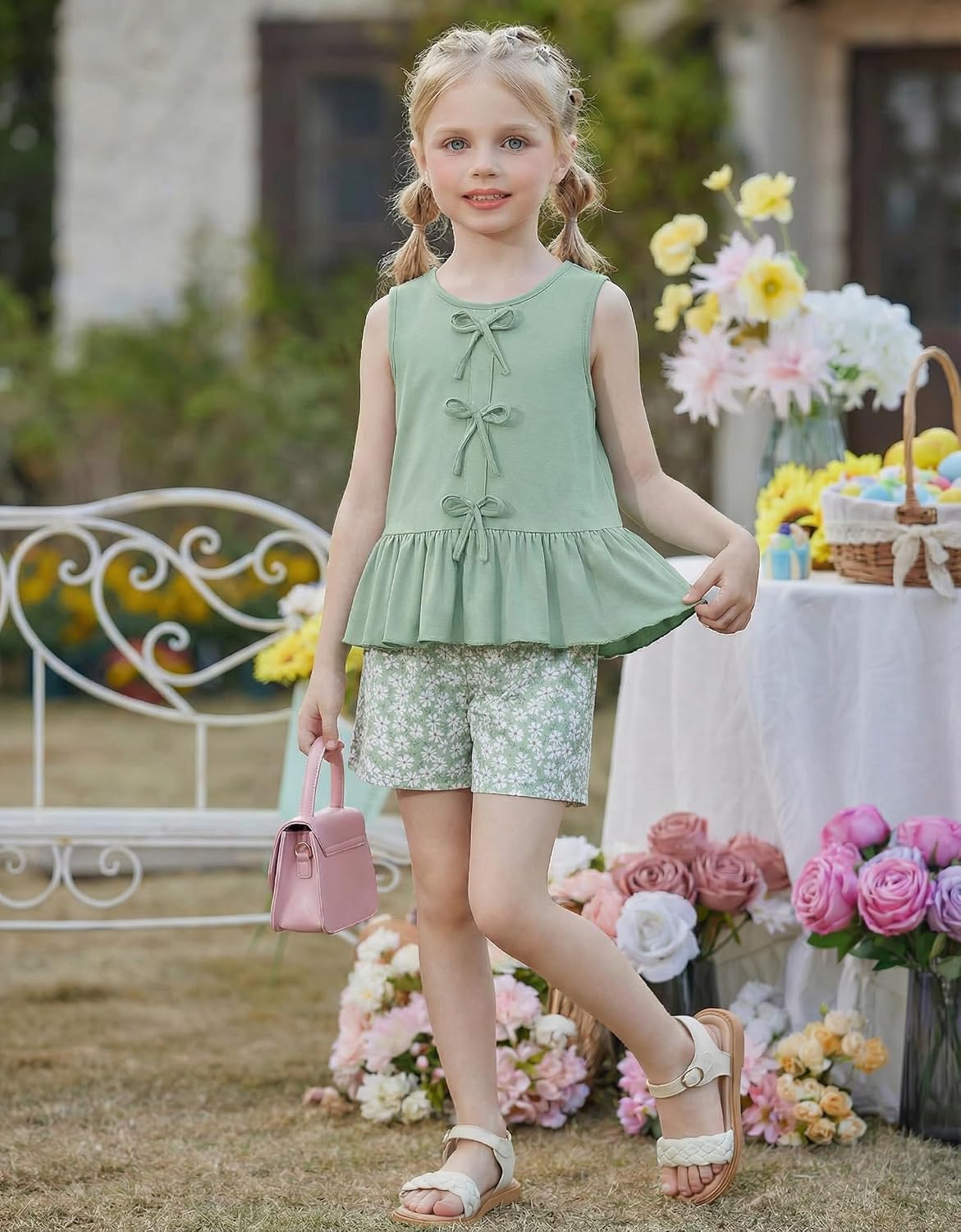 Arshiner Girls Clothes Summer 2 Piece Outfit Butterfly Knot Tops and Shorts